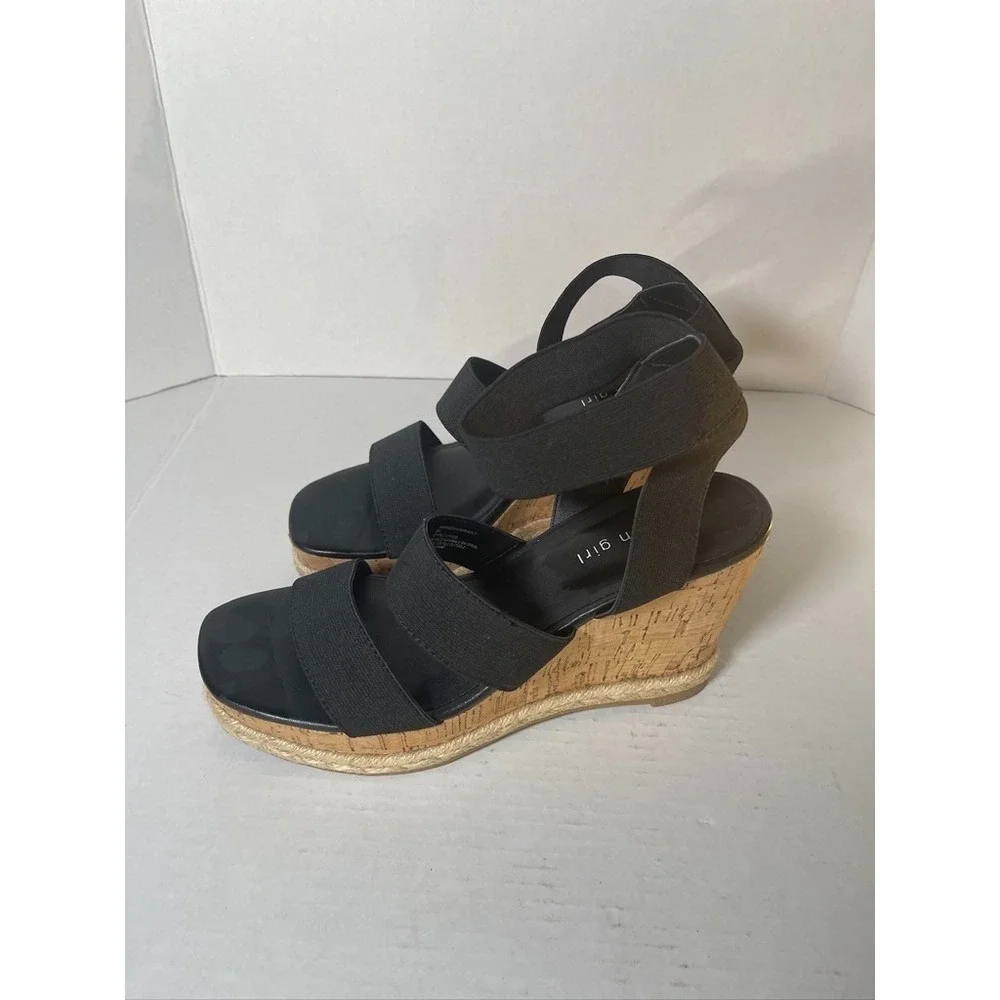 Madden Girl Maranda Womens 9M Sandal Stretch Strappy‎ Slip On Cork Wedge Heel